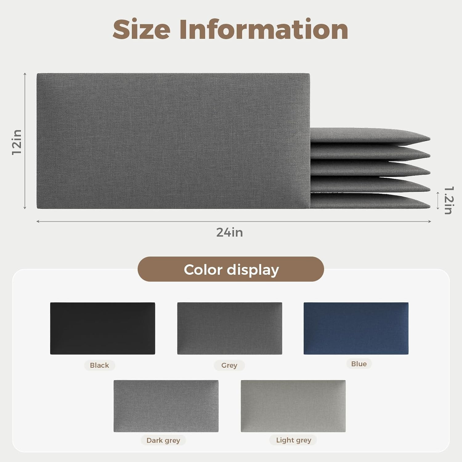 Industrial Dark Gray Linen Non-Adhesive Headboard 24×12 Inch 6-Panel Kit – Peel