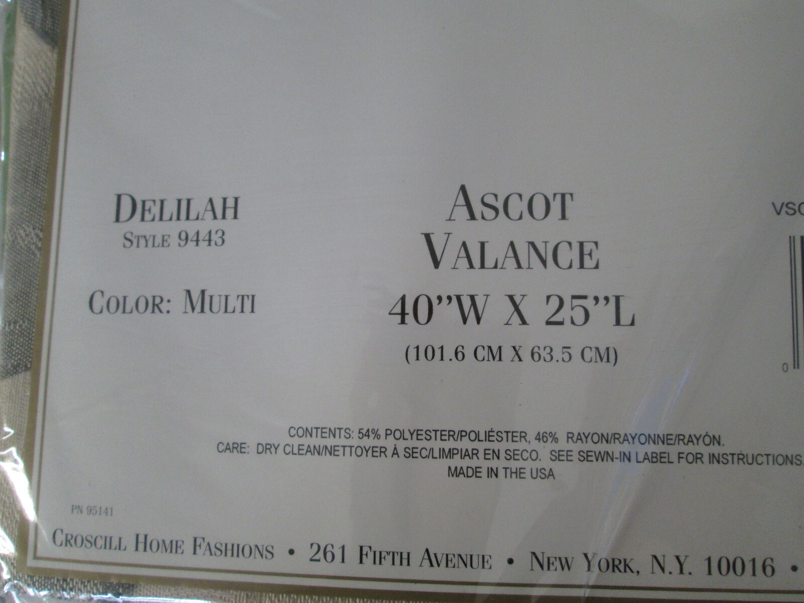 Croscill Classics Ascot Valance Delilah 9443 Multi Color 40″ x 25″, NIP