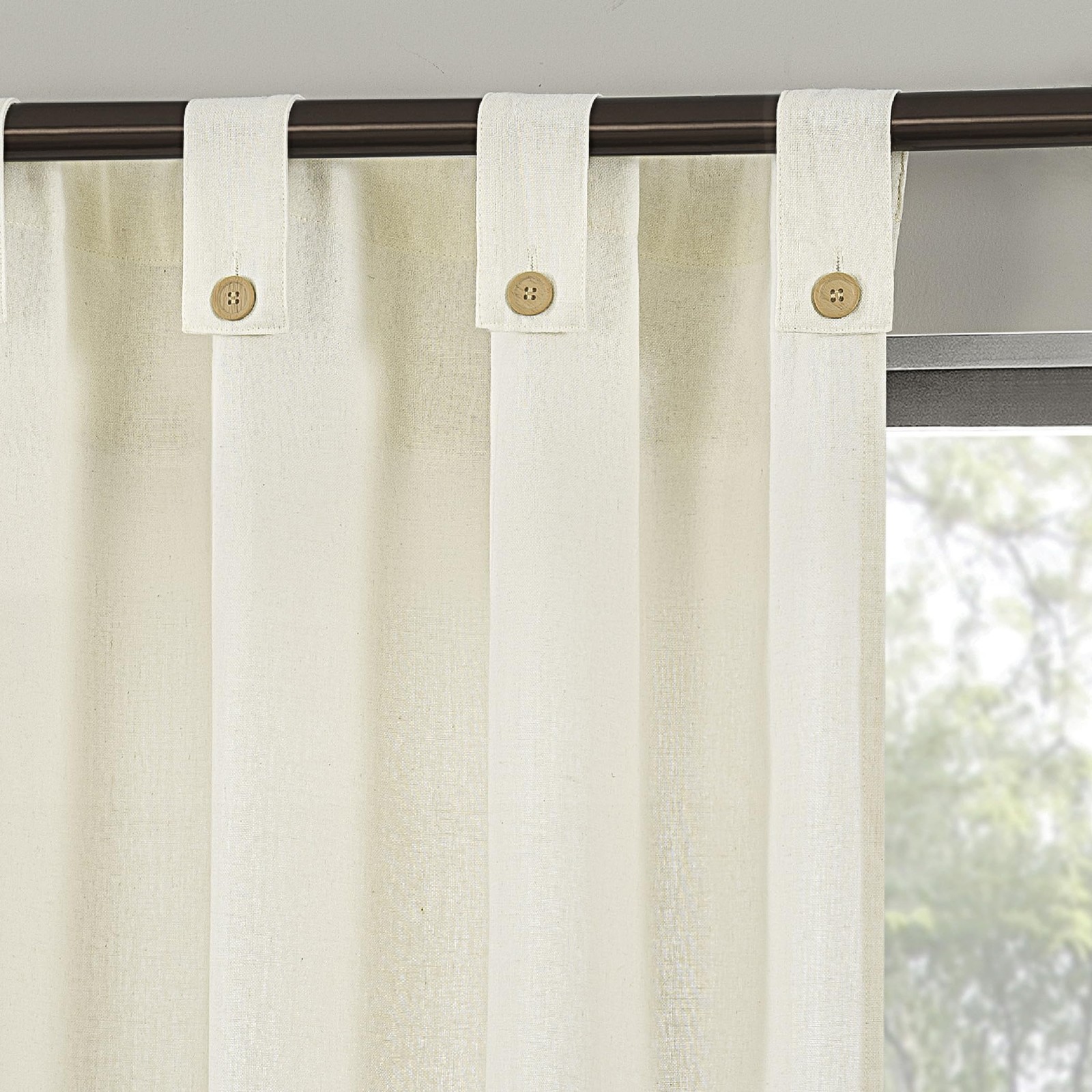 Cotton Blend Button Tab Top Curtain Panel, 40″ x 84, Cream