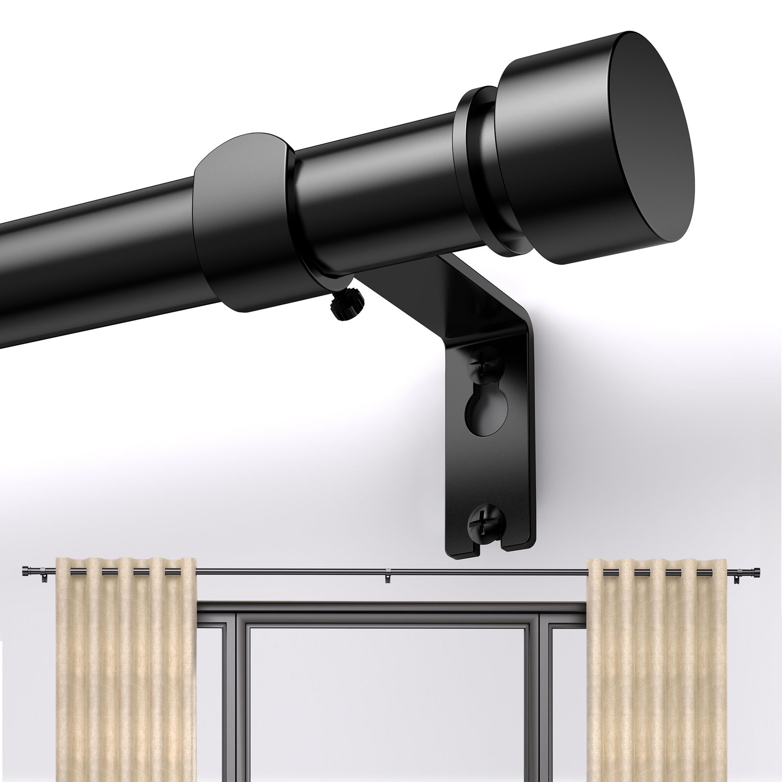 17-178 inch Adjustable Curtain Rod Heavy Duty 15 ft Matte Black 1 inch Thick