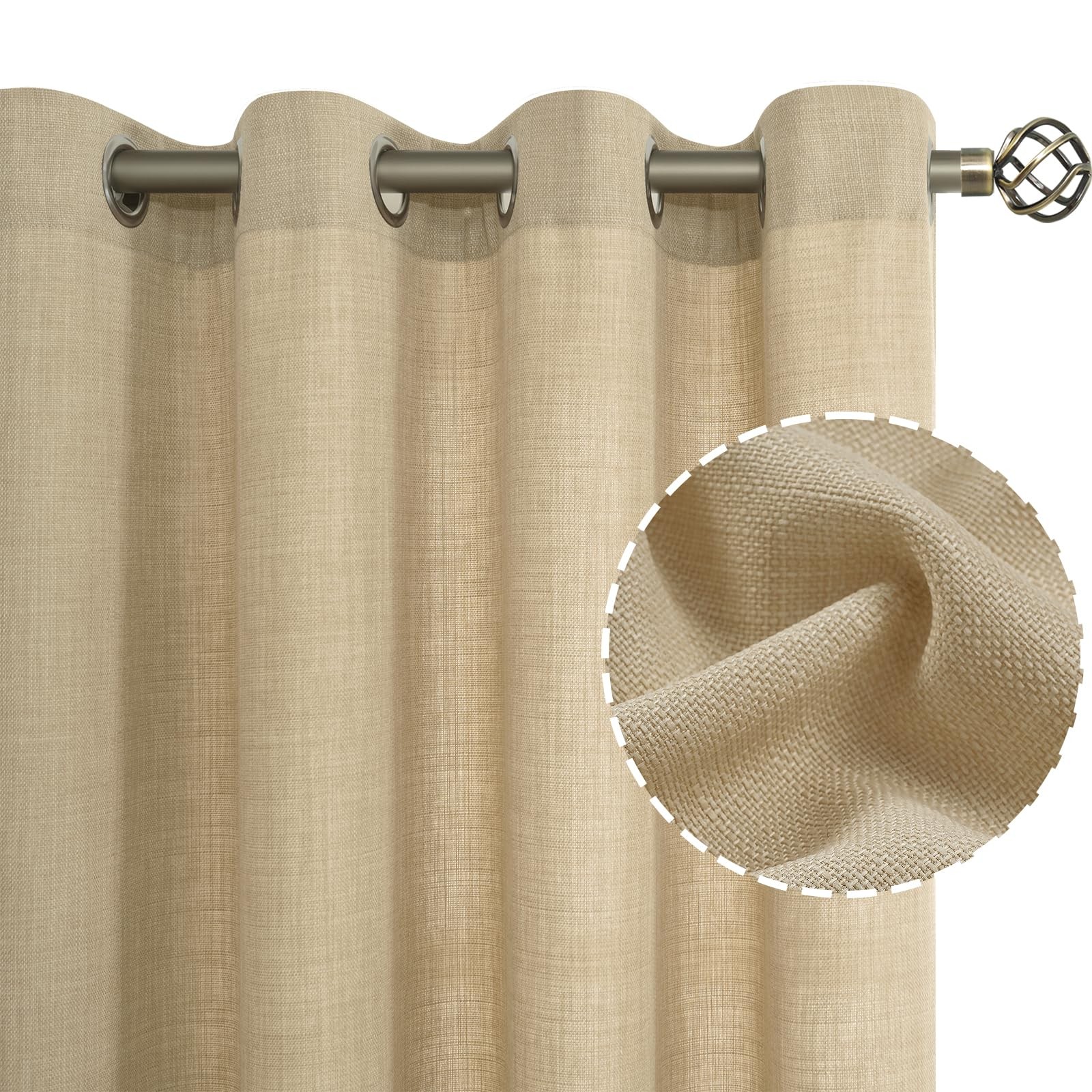Natural Linen Curtains for Living Room 84 Inch Length, Grommet Light Filterin…
