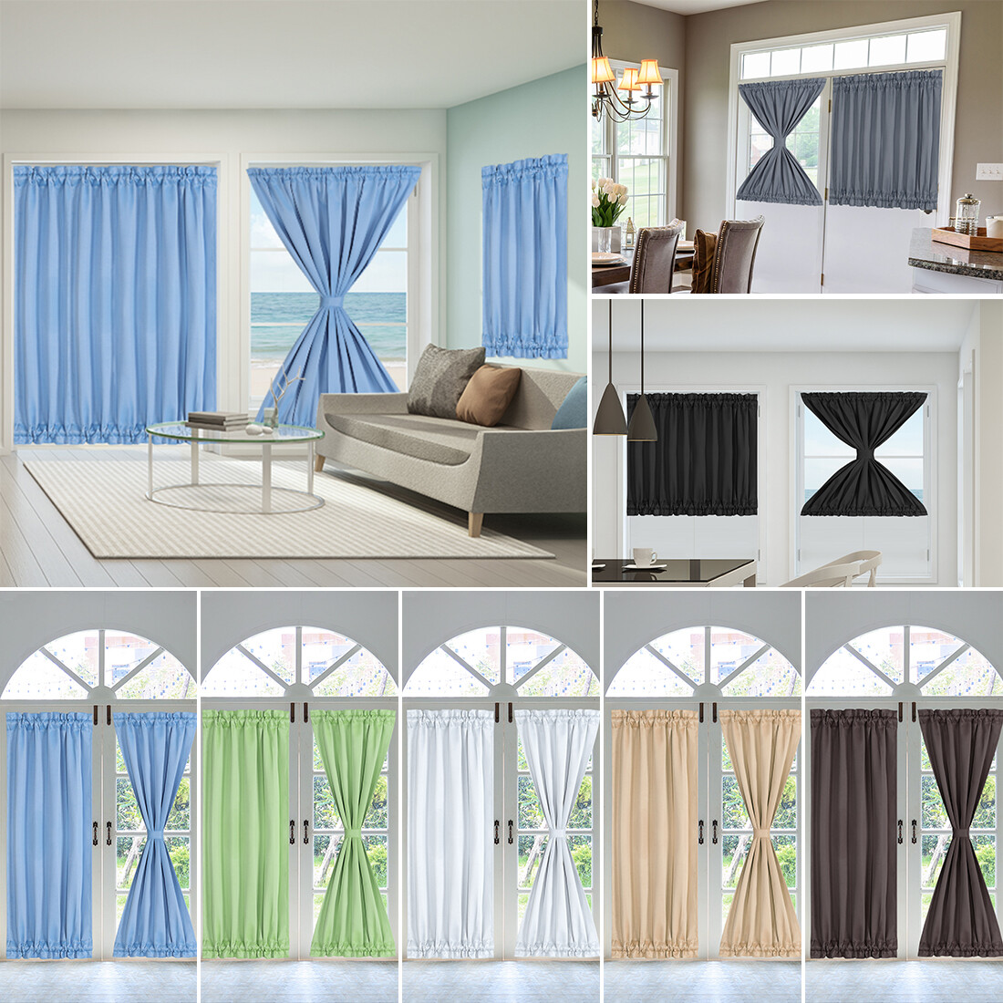PiccoCasa Blackout Curtains Rod Pocket Sliding Door Panel Darkening Drape 2pcs