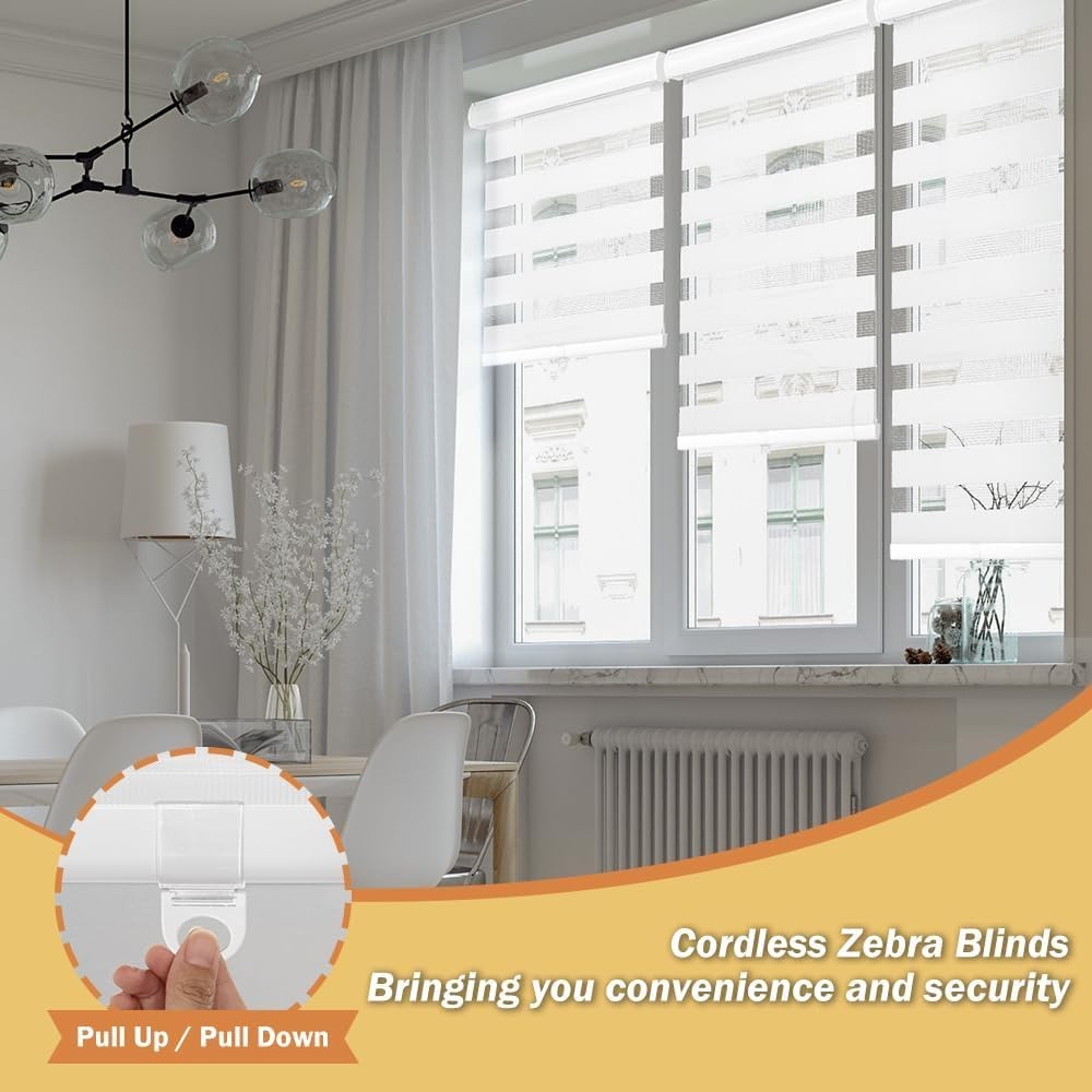Cordless Zebra Blinds for Windows, 45″ W x 72″ H Zebra Roller Shades with Val…