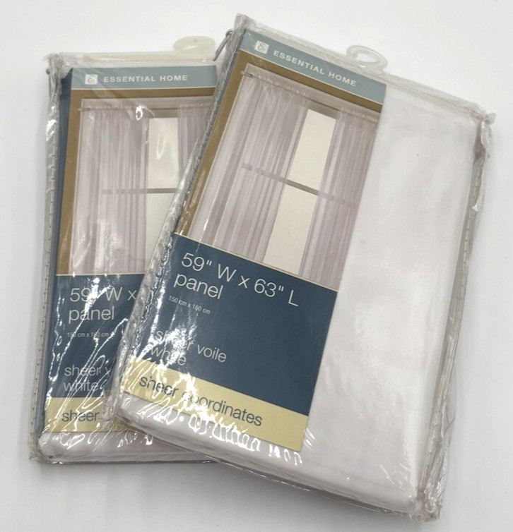 Vintage Kmart Curtain Panels 59″ x 63″ Sheer Voile White Essential Home New