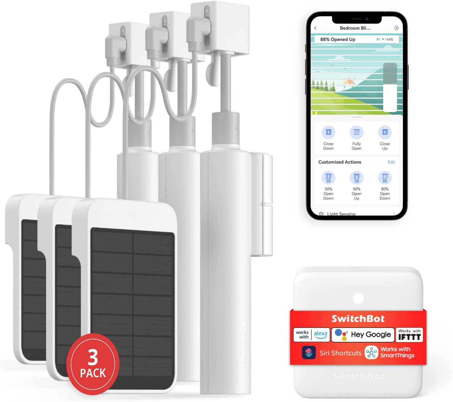 Smart Motorized Blinds Kit – 3 Pack, WiFi Remote, Solar, Alexa & Google Home Com