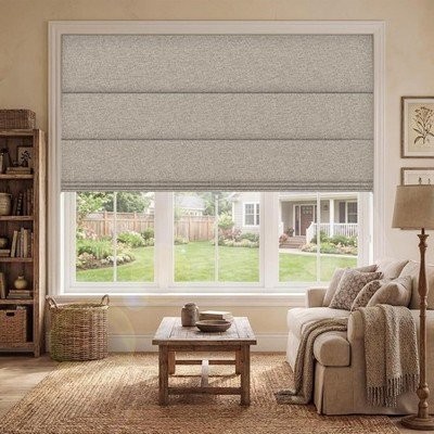 BERISSA Blackout Roman Shades Cordless Pull Down Linen Fabric 32×64 Light #R016