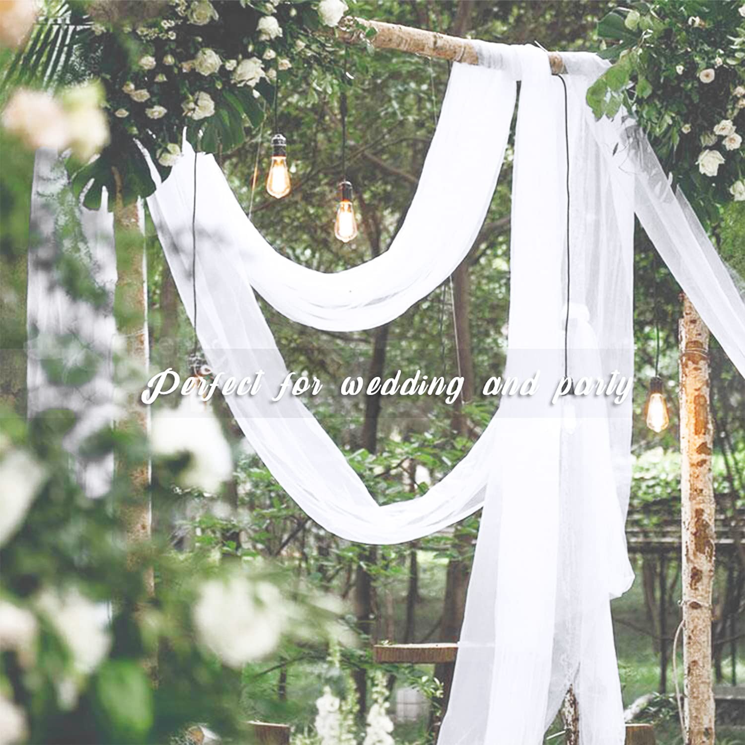 White Sheer Window Scarf 216 inch Extra Long 2 Panels, Soft Voile Textured Be…
