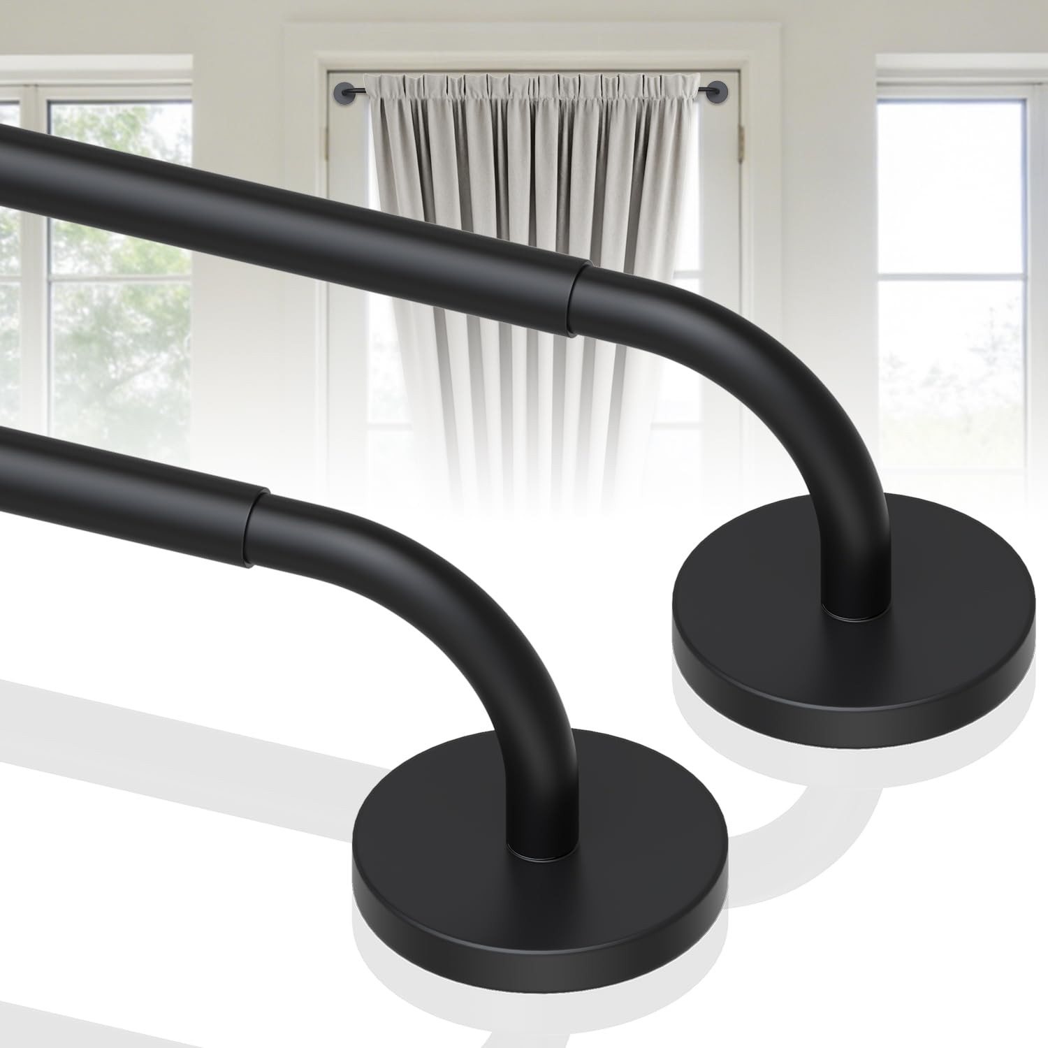 2PACK Magnetic Curtain Rod Adjustable 18 To 30 Inch For Metal Doors Black