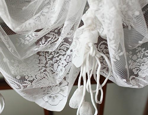 Lace Balloon Curtain White Adjustable Tie-Up Curtain Shade, Embroidered Semi