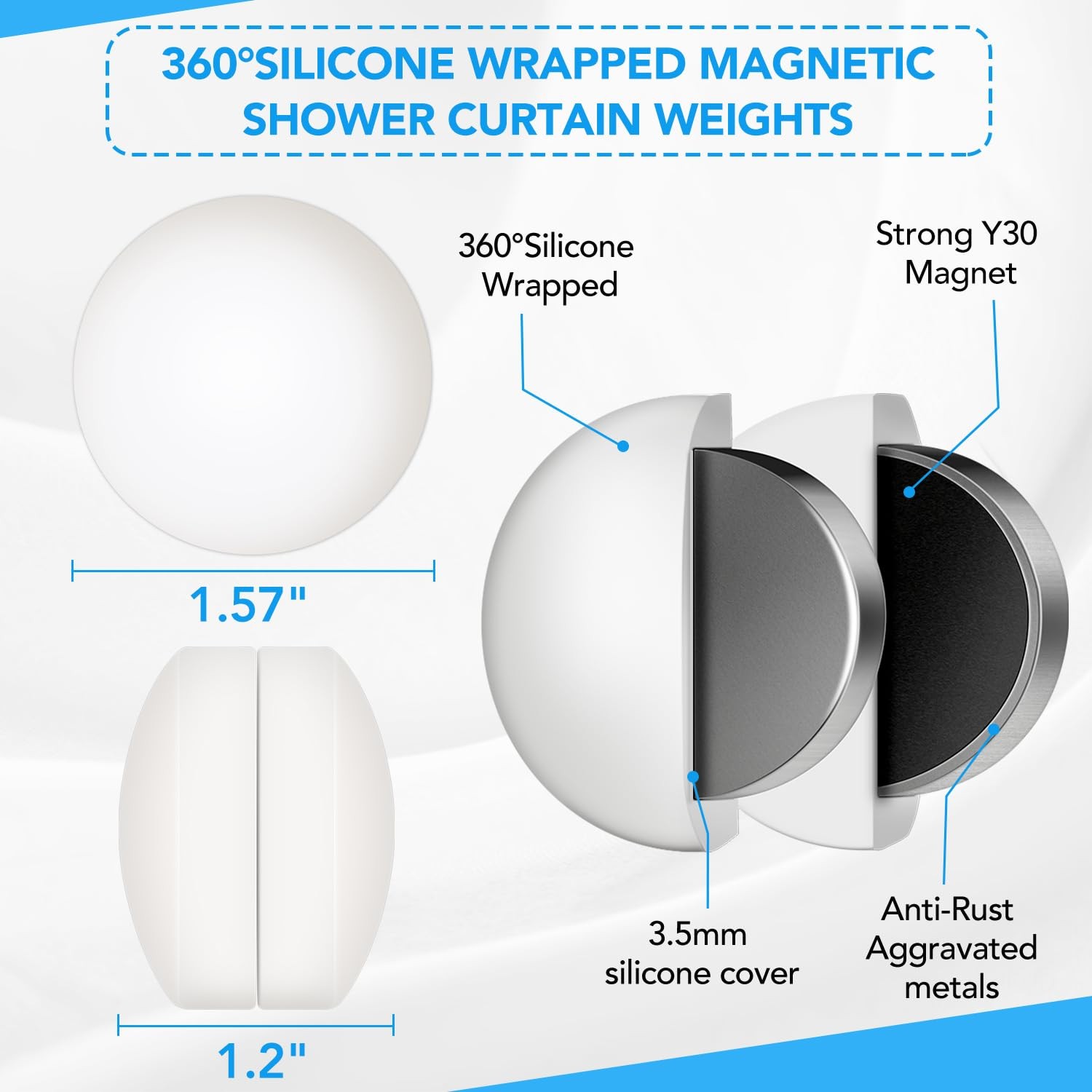 8 Pcs Shower Curtain Weights, Silicone 1.2″W x 1.6″L (Pack of 8), 8 Packs