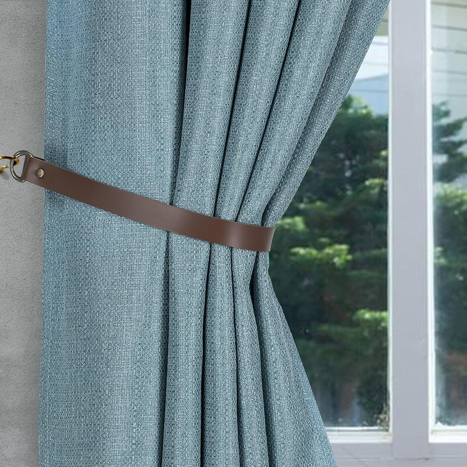 Leather Curtain Tie Backs Attach to Wall, Outdoor Drape Holder
