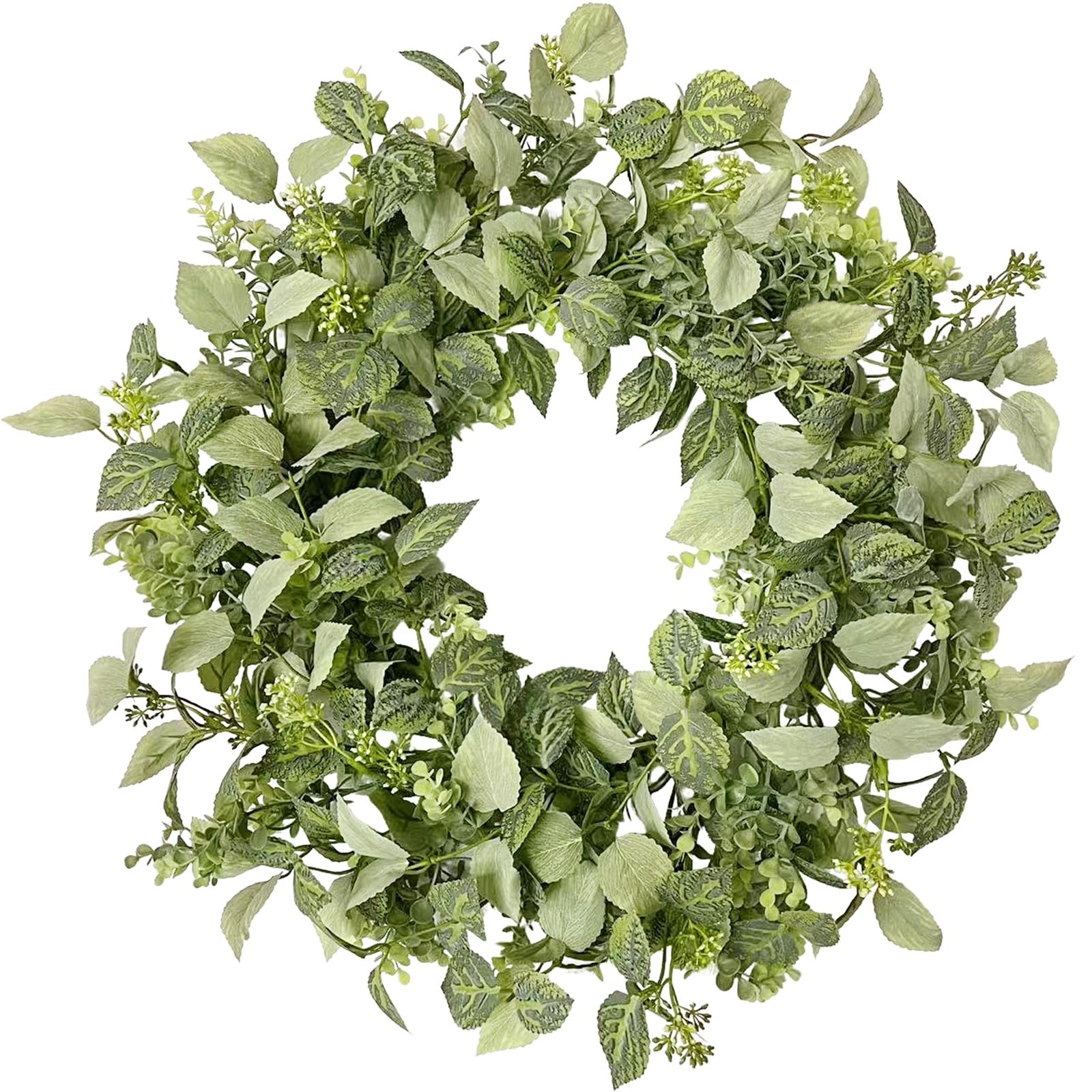 wwmira 22 Inch Textured Eucalyptus Leaves Wreath, Realistic Spring Green