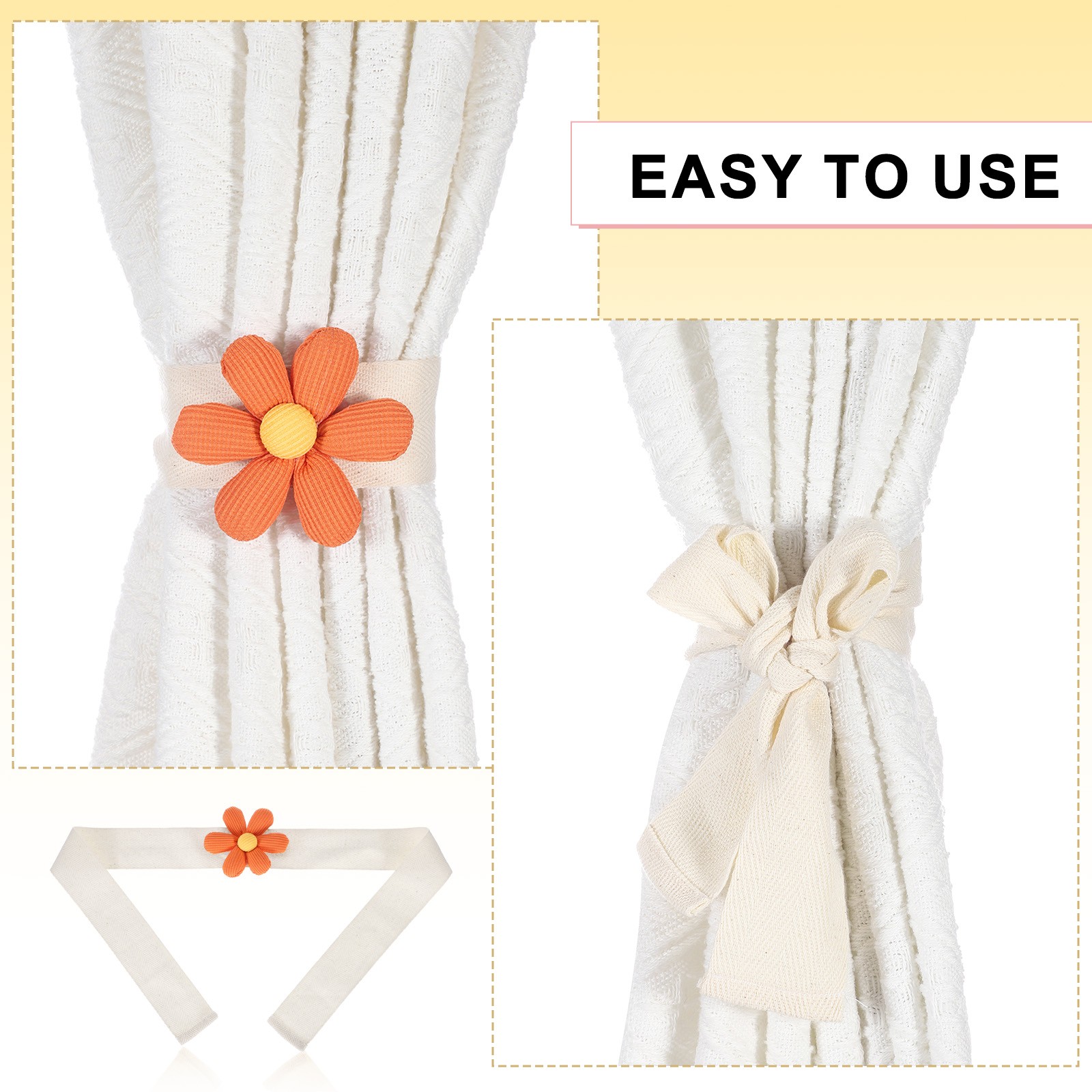 Curtain Tiebacks, 2 Pack Cute Flower Curtain Ties, Six-petal Orange