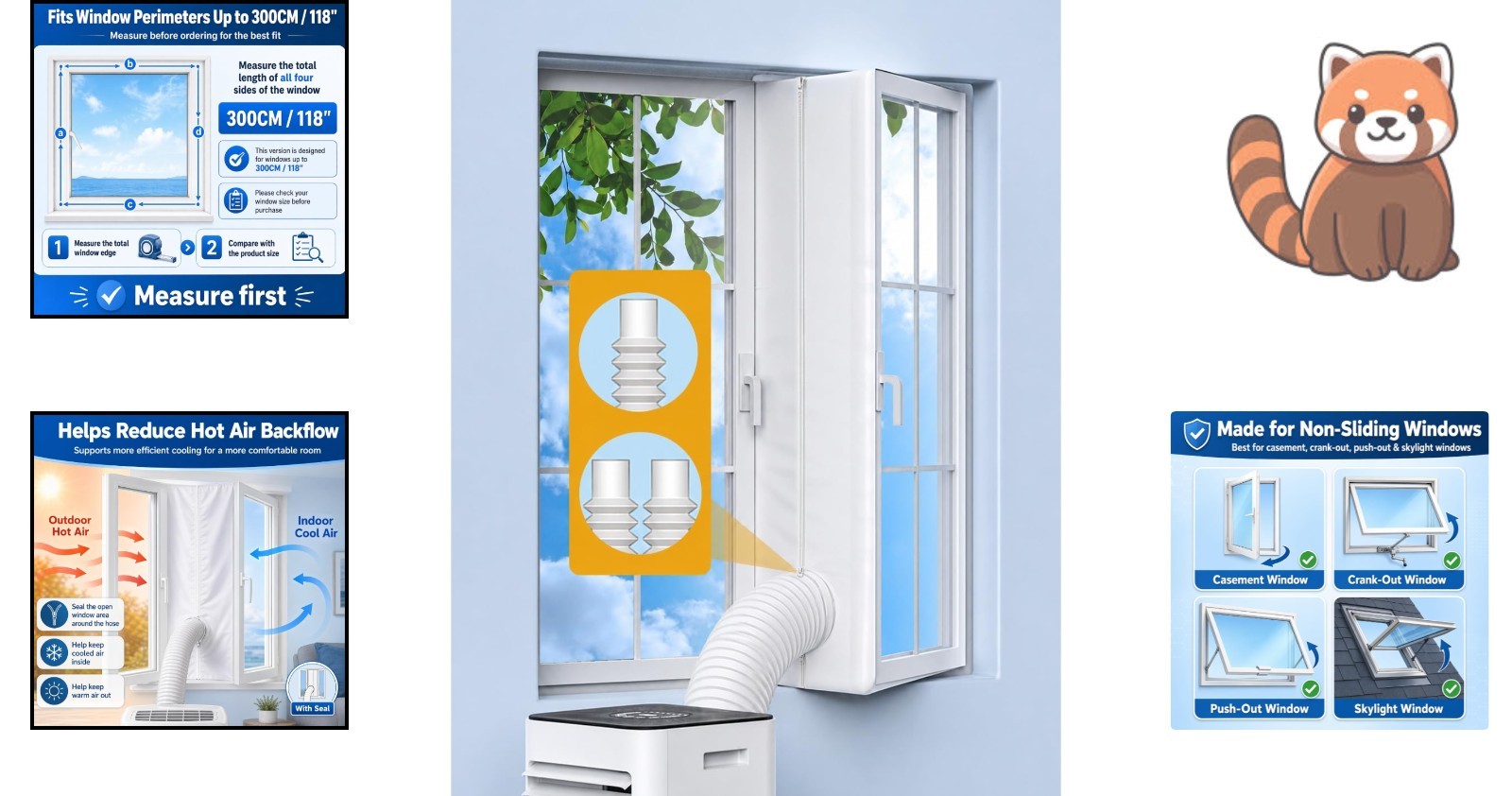 No-Drill Portable AC Window Seal Kit for 300CM Windows, Waterproof & Adjustable