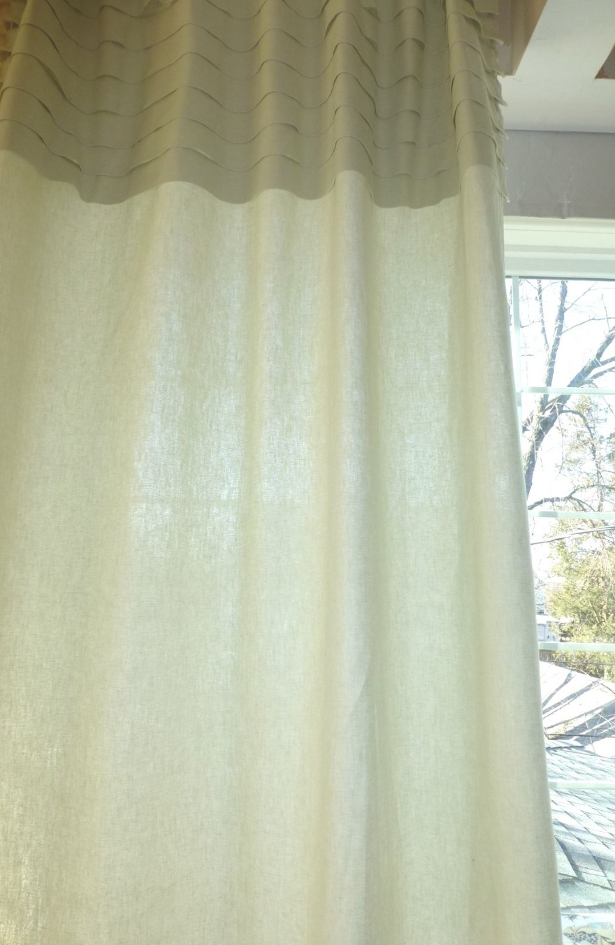 POTTERY BARN White Ivory Blue Green TUXEDO PLEATED LINEN CARLISLE Drape Panel