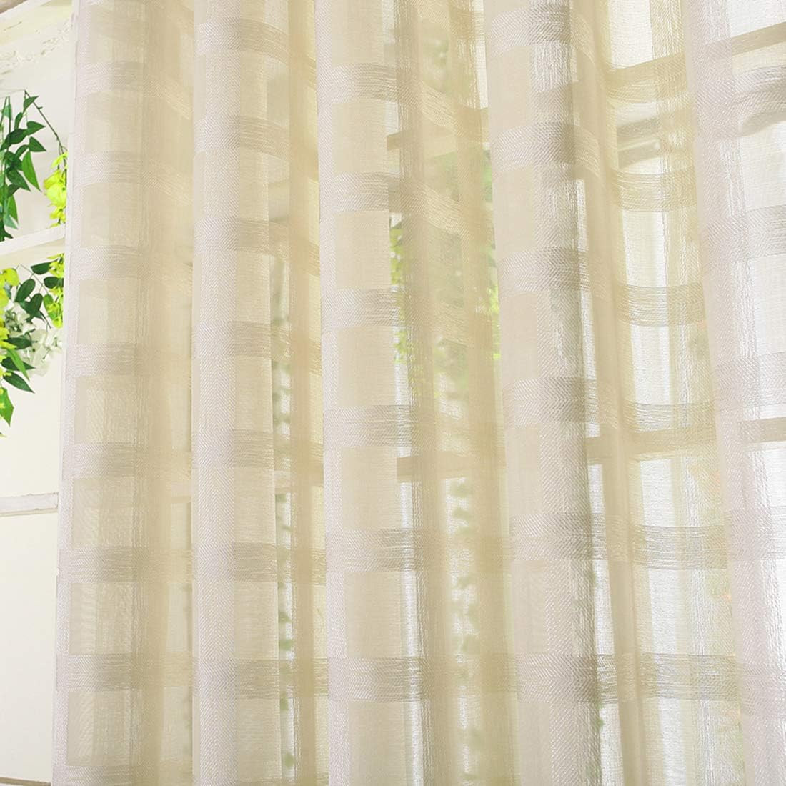 78″ Volie Semi Screen 2Pc Tulle Backdrop Curtains Buffalo Check Striped Gingham