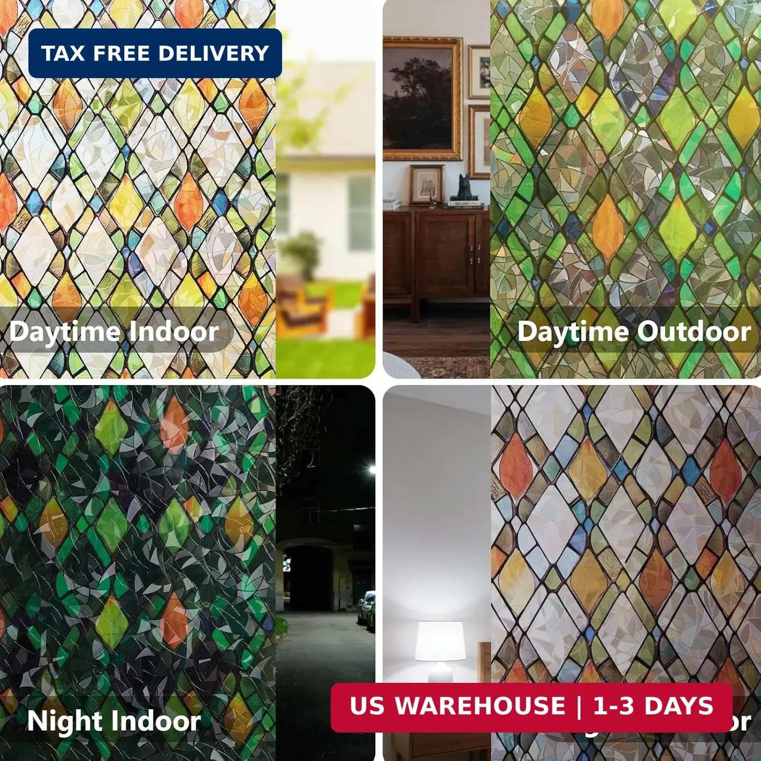 Window Privacy Film Stained Glass 17.5″ x 78.7″ Rainbow | Static cling – no glue