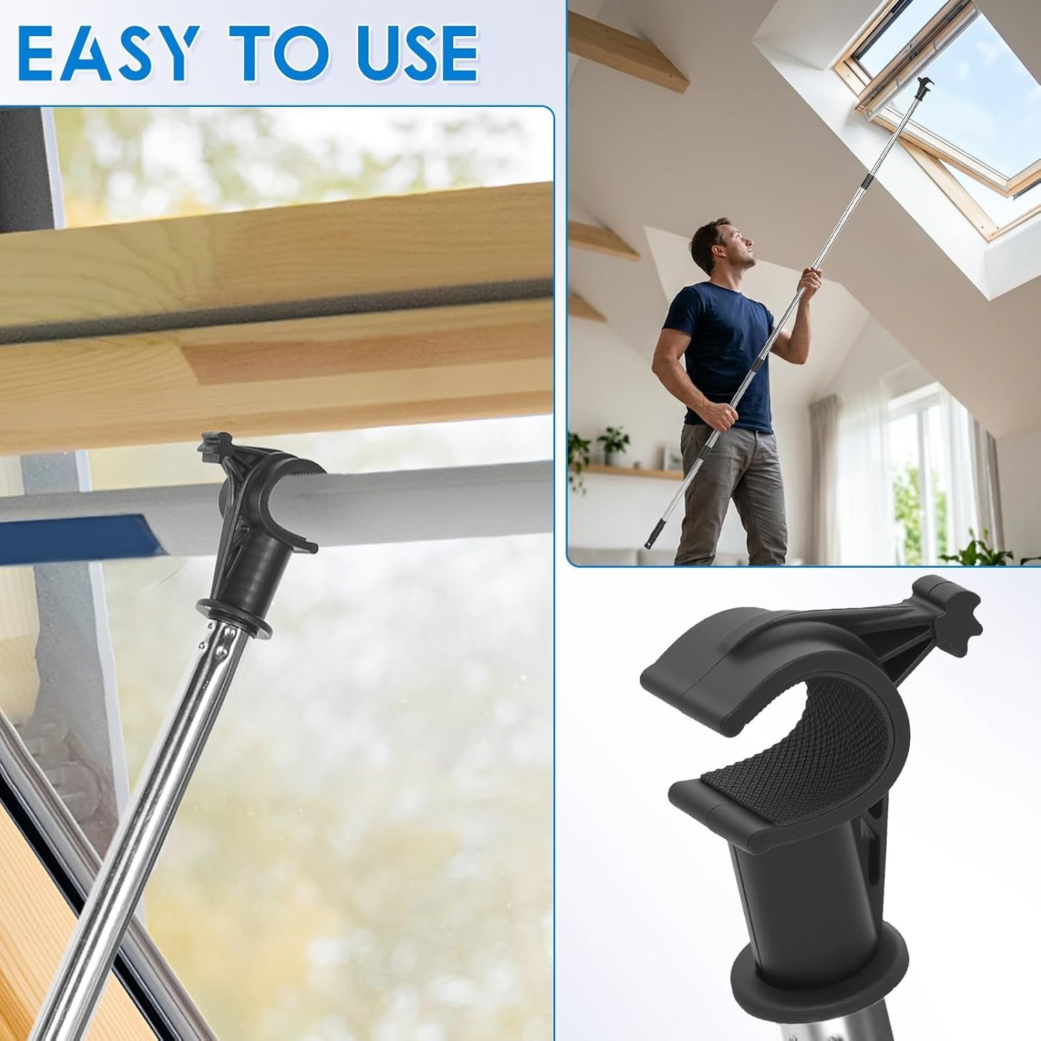 Telescopic Window Pole Opener 78.7in Stainless Steel Rod for Skylights Blinds