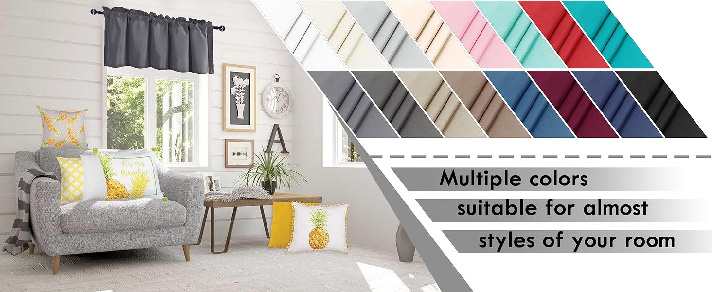 Valance Curtains for Kitchen/Living Room/Basement/Bathroom Window, Thermal