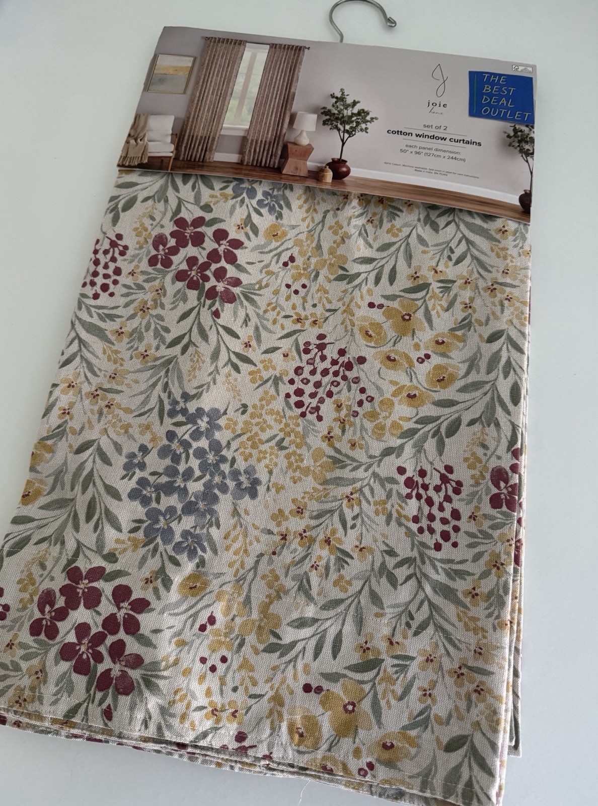 Joie Window Curtains 2 Panels 50 x 96″ Cotton Wildflower Cream Drapers Back Tab