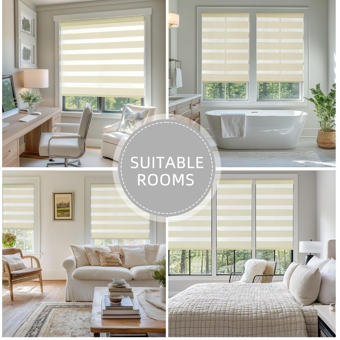ChrisDowa Cordless Zebra Blinds 45W x 72H Beige Dual Layer Roller Window Shades