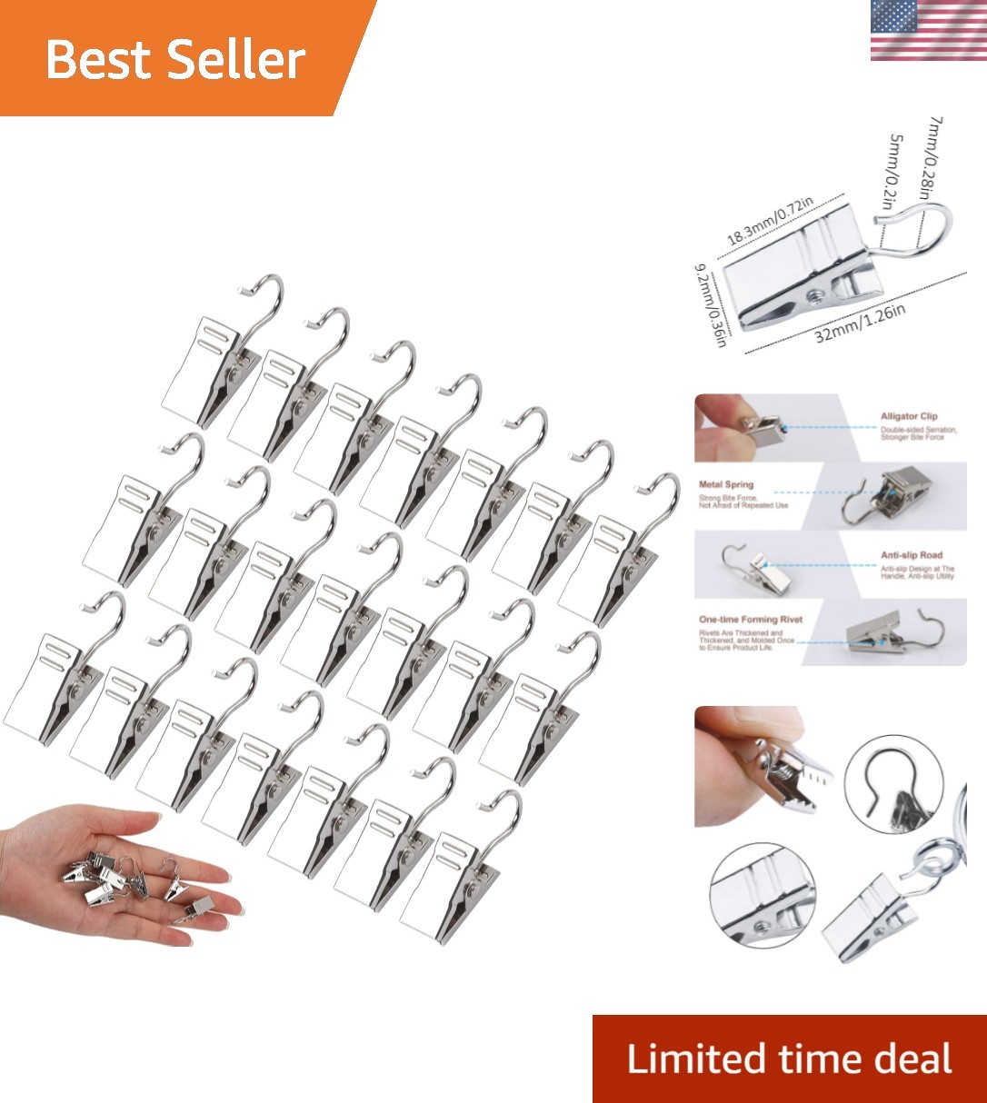 30 Pack Mini Heavy-Duty Hook Clip Set Curtain Clips for Photos Home Decoratio…