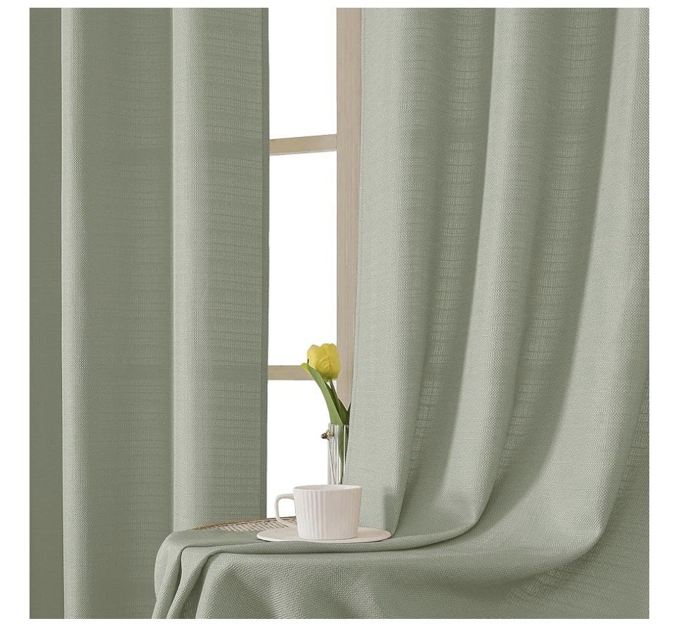2 Pack Chyhomenyc Light Sage Green Curtains 30 Inch Length, Faux Linen Textured
