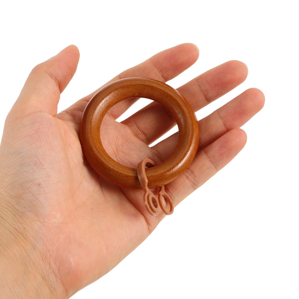 12Pcs Reusable Wood Curtain Rings with Eyelets for Home Drapery Beige
