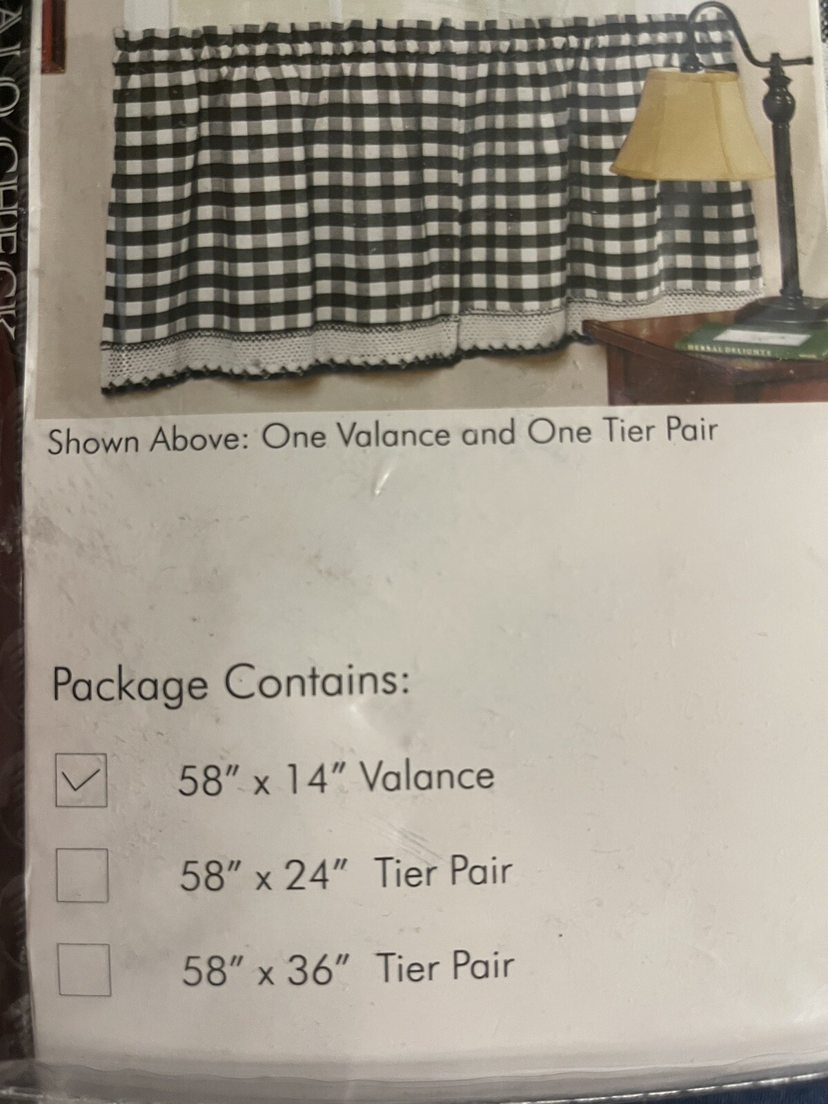 Buffalo Check Plaid Gingham Crochet Rod Pocket Window Valance 58×14 Black White