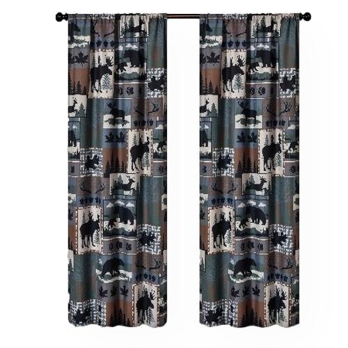 WOODLAND FOREST Wilderness Cabin Window Curtain Panel Pair, 84″ Long, by DeLeon
