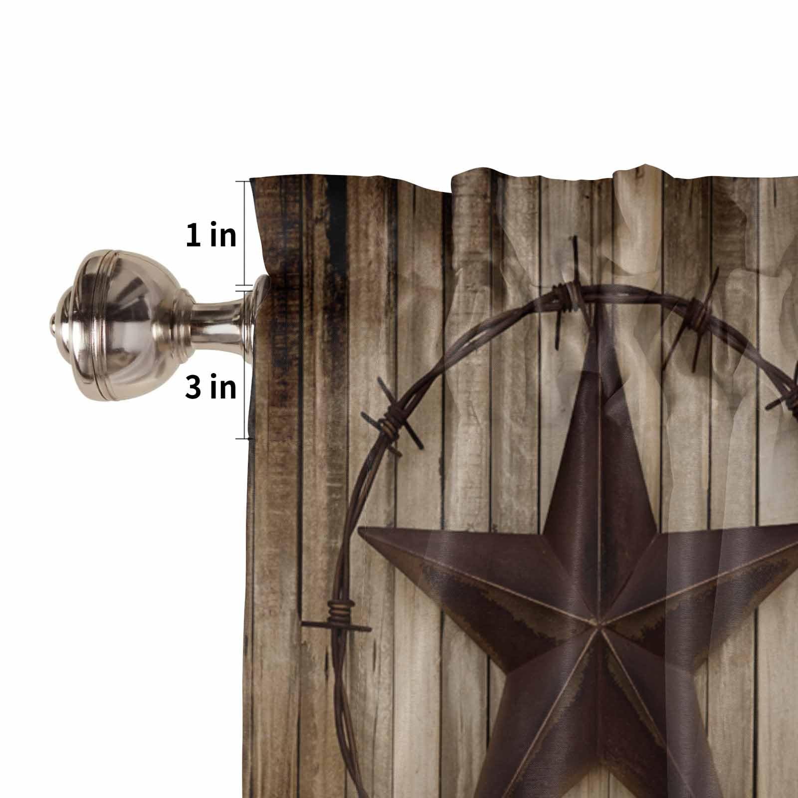 Western Kitchen Curtains and Country Valance Set, Texas Star Rustic Wooden Bo…