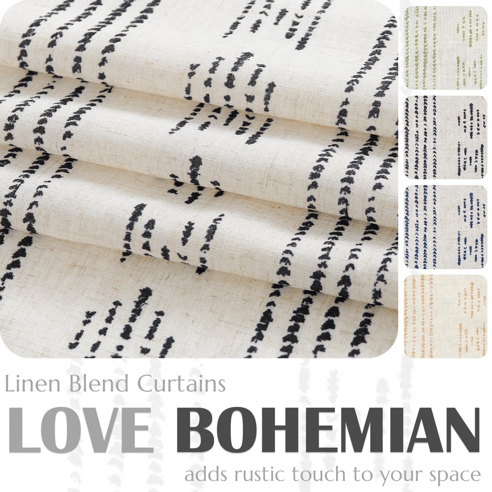 Jinchan Boho Curtains For Living Room Farmhouse Black Curtains 96 Inch Length 2
