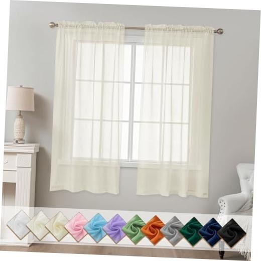 Sheer Curtains 63 Inch Length, Privacy Semi 42″W x 63″L (Pack of 2) Natural