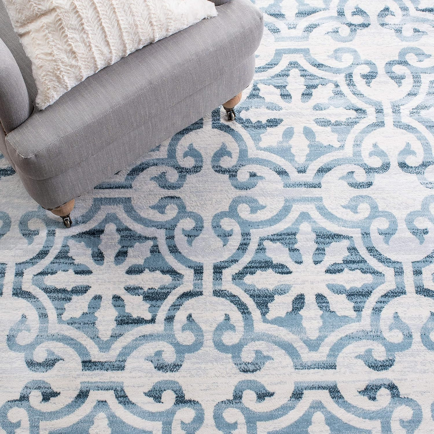 Navy/Ivory Moroccan Geometric 6’7″ Square Non-Shedding Area Rug by SAFAVIEH