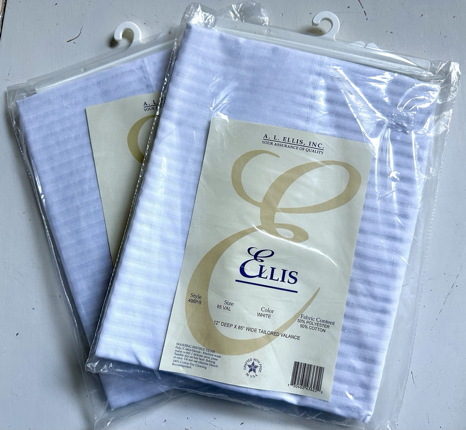 Two (2) New A.L. Ellis, Inc. Curtain Valance White 85” Wide – 12” Deep- Made USA