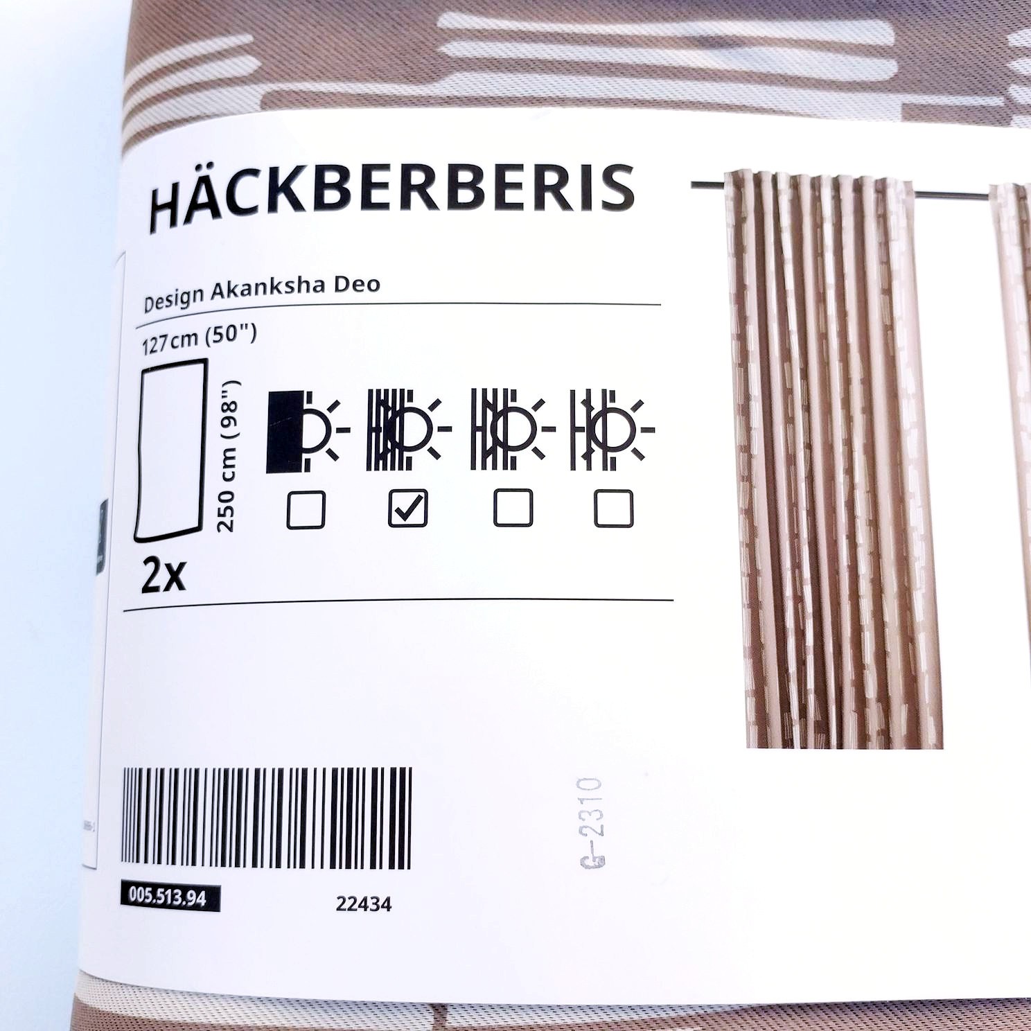 Ikea Hackberberis Room Darkening Curtains 1 Pair (2 Panels) 50″x98″ Beige/Brown