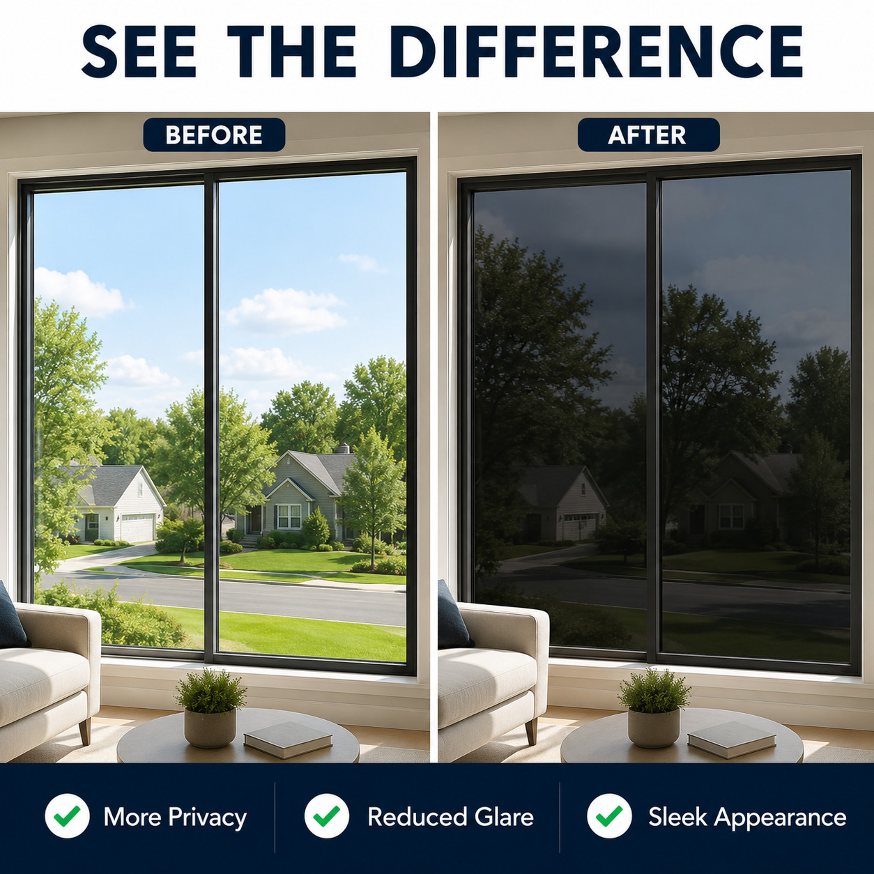 One Way Window Privacy Film See Out Not In Anti UV Heat Control 23.6″ x 9.84FT