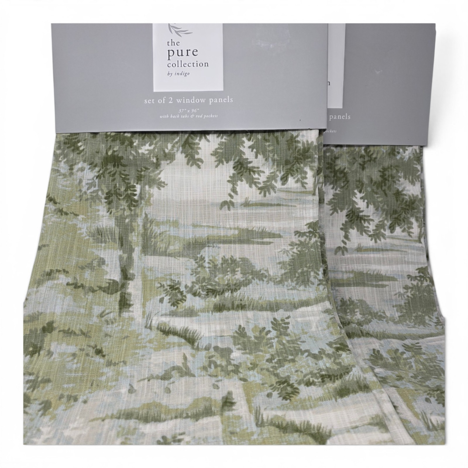 Pure Collection Greenwood Forest Set of 4 Curtains 37×96 Green Botanical Drapes