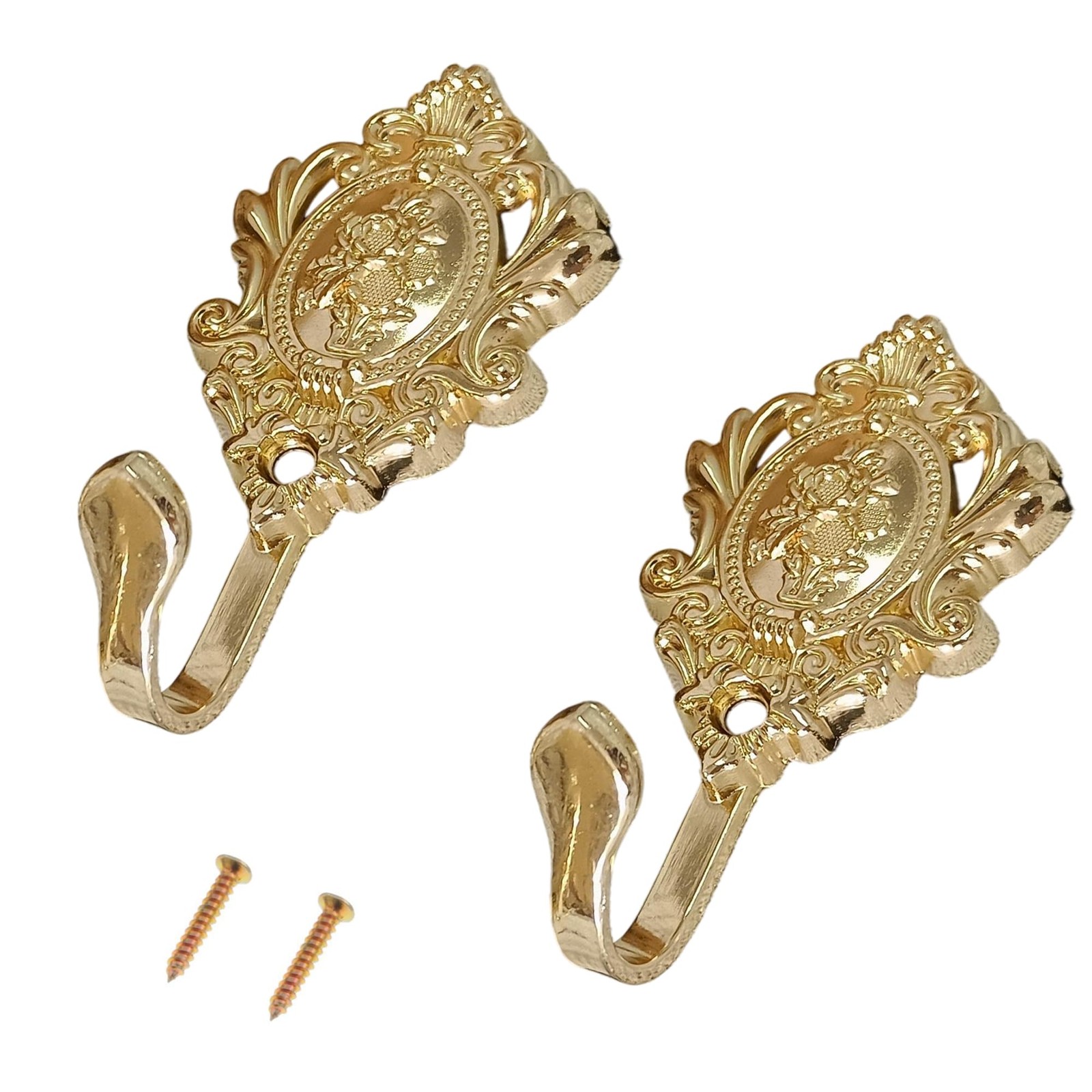 2-Pack Vintage Curtain Tieback Hooks, 3D Rose Pattern Wall Mounted Drapery Ho…