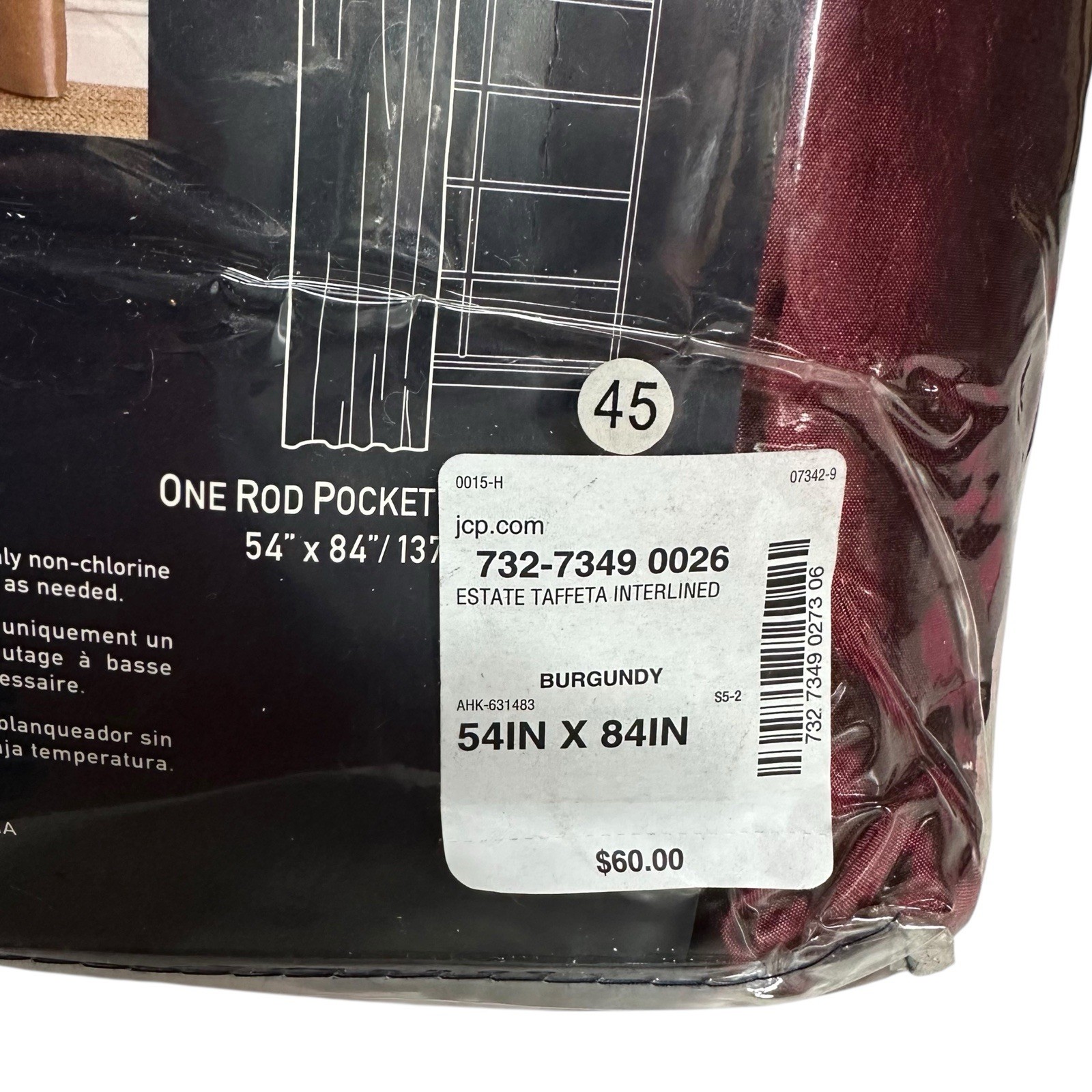 NEW American Living Rod Pocket Panel Burgundy Estate Taffeta Interlined 54”x84”
