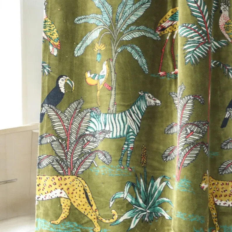 Green Velvet Curtain Drape Window Decor Door Curtain Blackout Luxury Curtain
