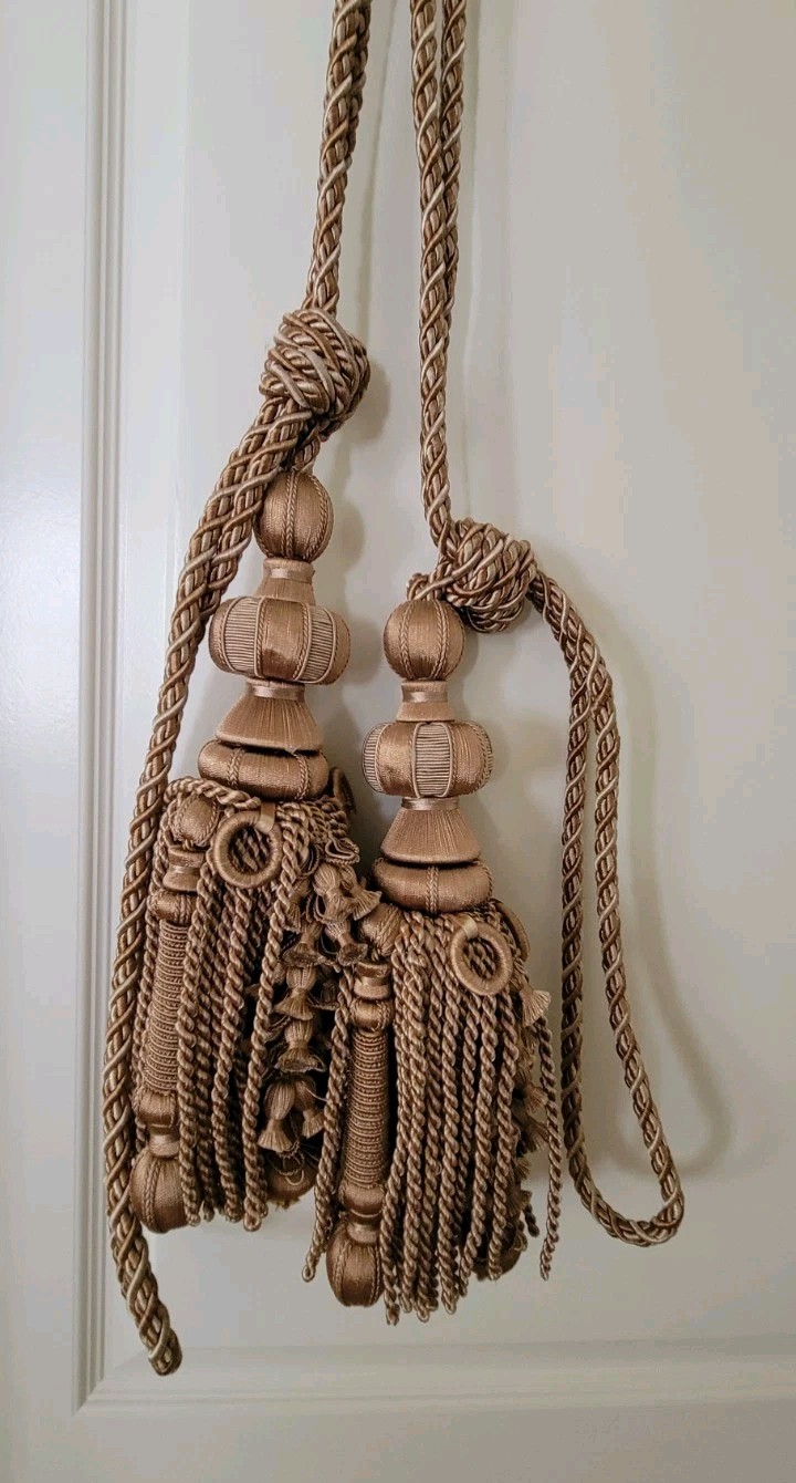 🎀 Pair(2) Of Large Gold Tone Coiled Bullion Curtain Drapes Tieback Tassel Rope