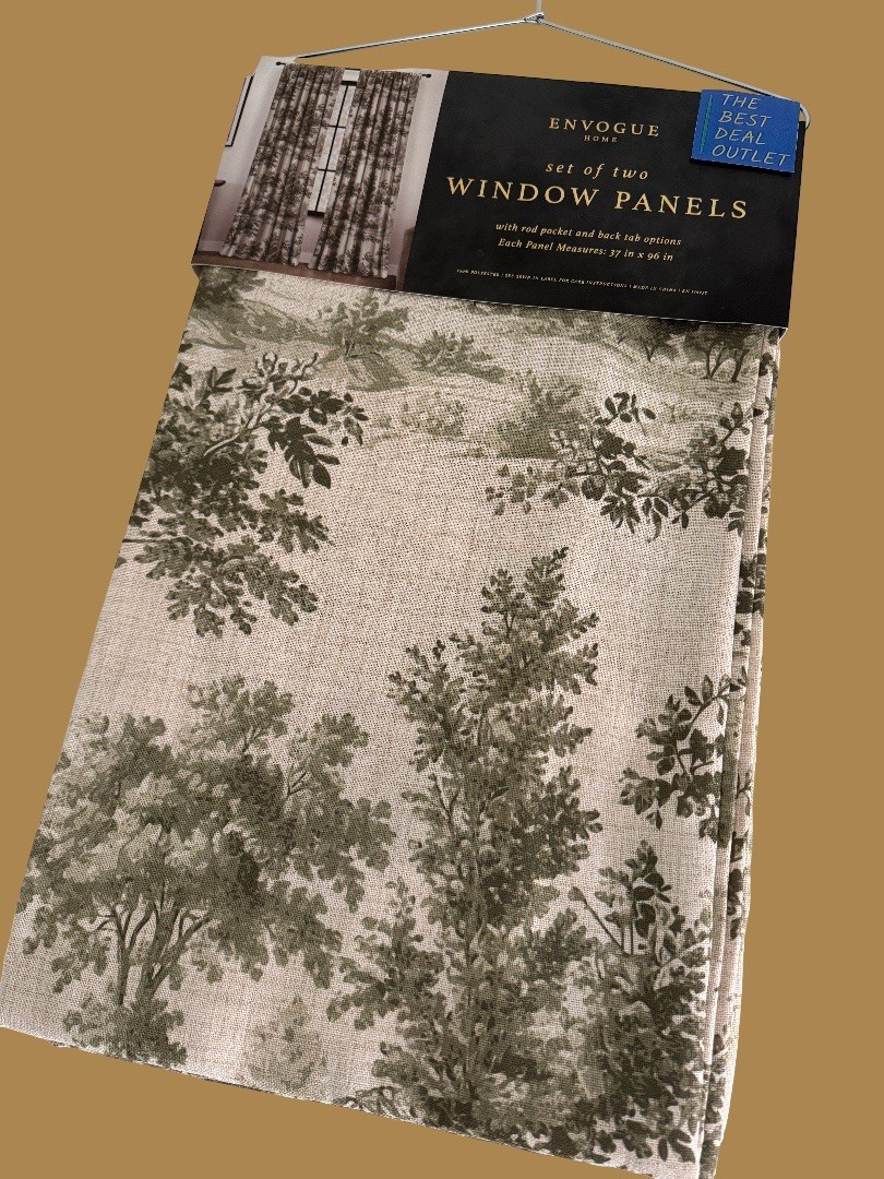New ENVOGUE Window Curtains 2 Panels 37 x 96″ Beige Olive Green Drapers Back Tab