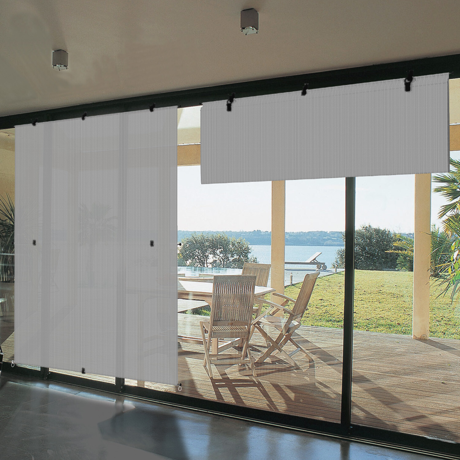 Gray Foldable Roller Sunshade Cordless Curtain for Windows Patio Porch Gazebo