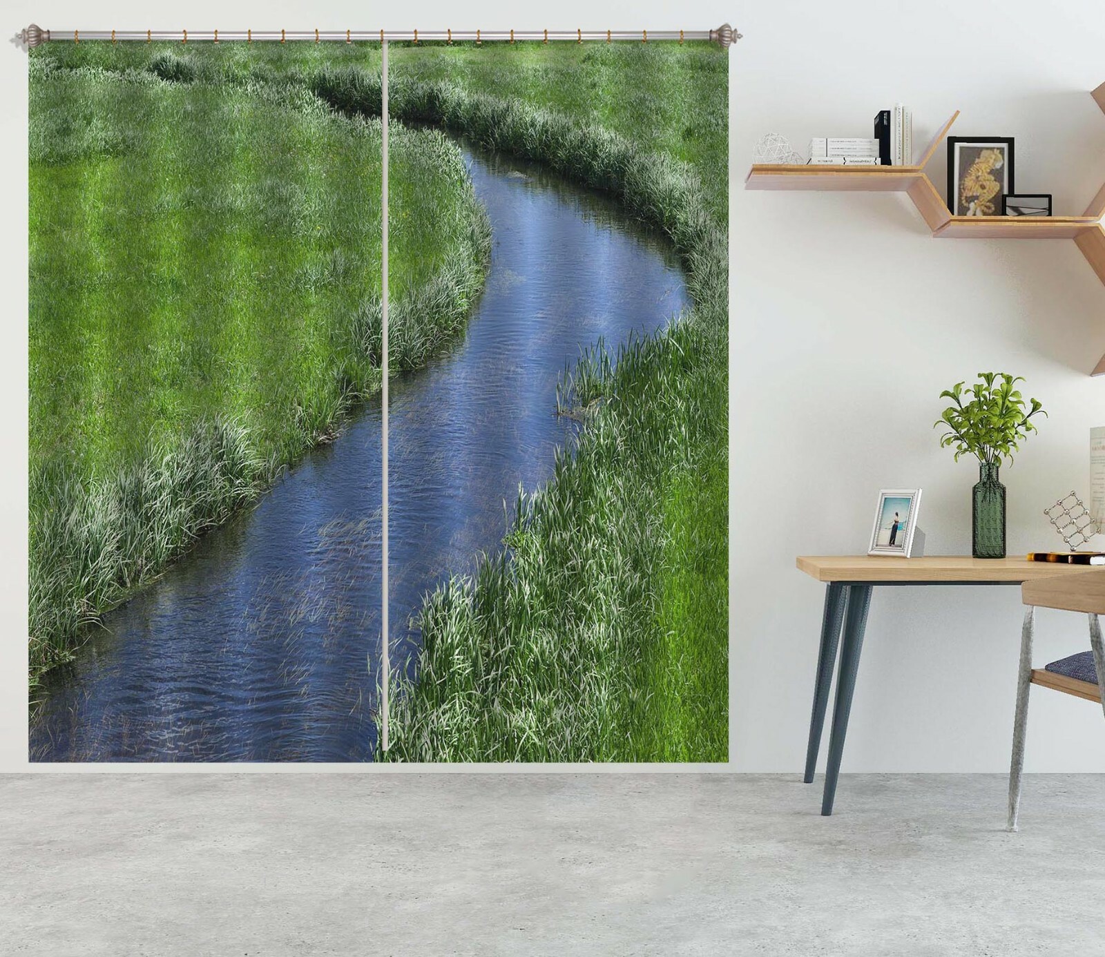 3D Green Lawn River ZHUA421 Blockout Photo Curtain Fabric Window Amy