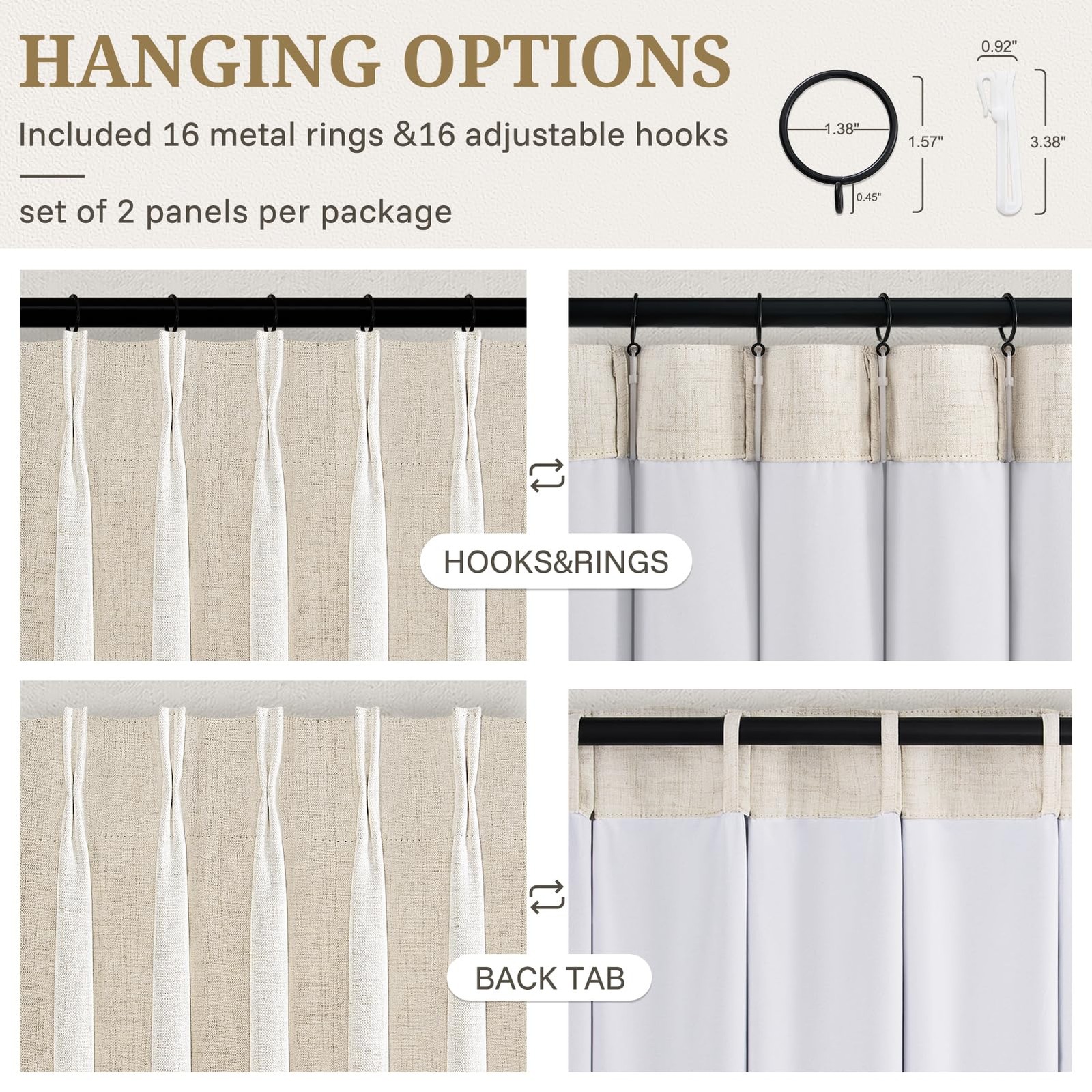 Pinch Pleated Linen Curtains Blackout 96 Inches Long 2 Panels Set for Living/…