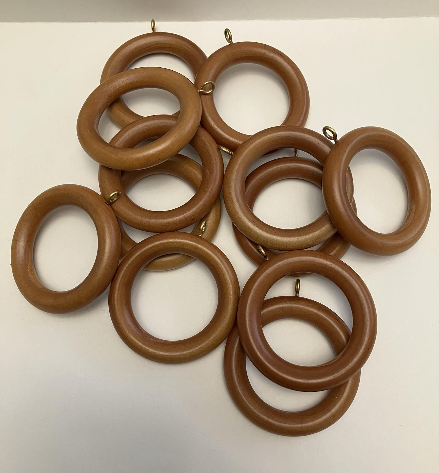 12 Wooden Curtain Rings w/ Eye Hook Light Brown 1 7/8″ ID 2.75″ OD