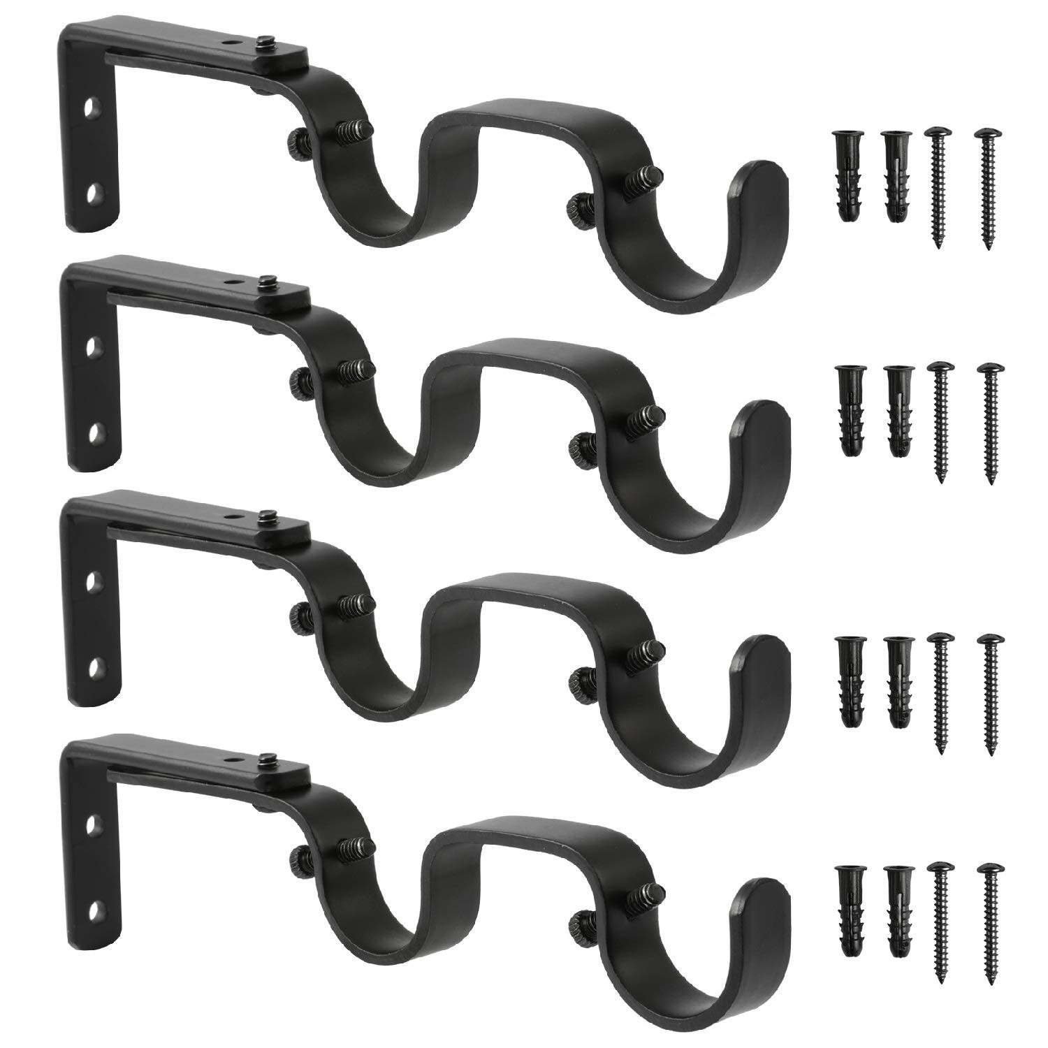 4 PCS Black Heavy Duty Adjustable Double Curtain Rod Support Holders 1 In