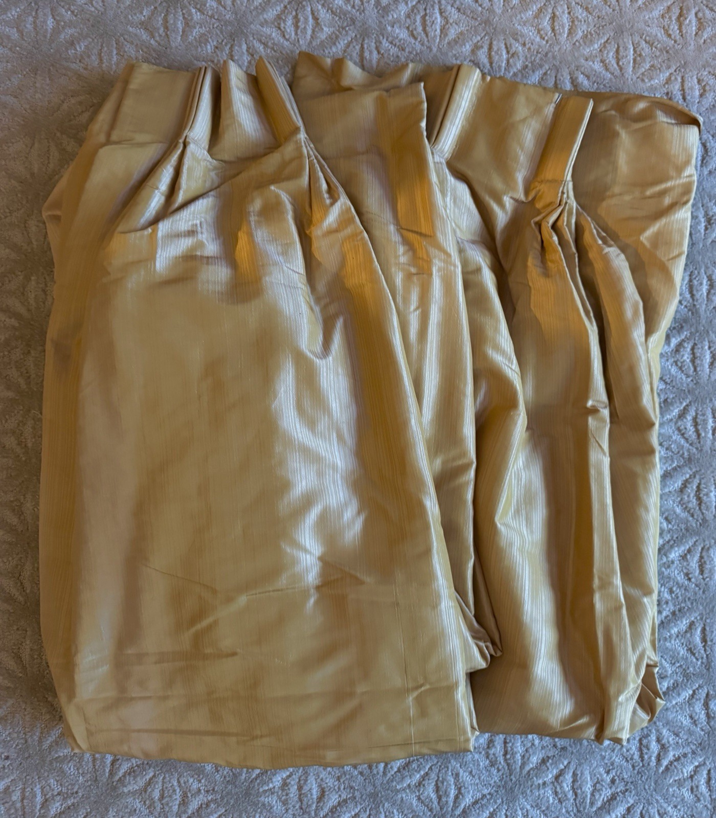 Custom Silk Taffeta Side Panels Pair 108” Marigold-Gold Pleated Drapes