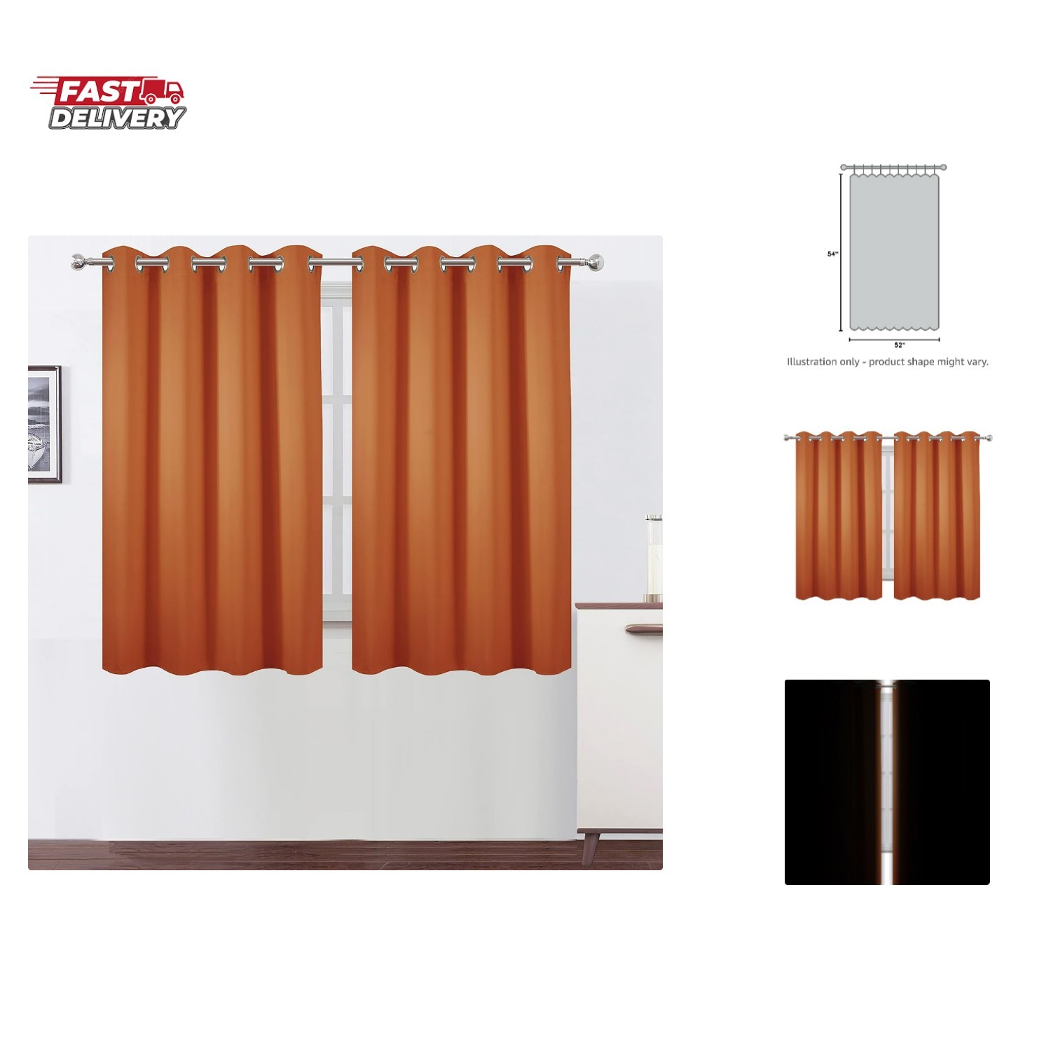 Orange Blackout Curtains 52 x 54 Inch Length/Set of 2 Curtain Panels/Thermal …